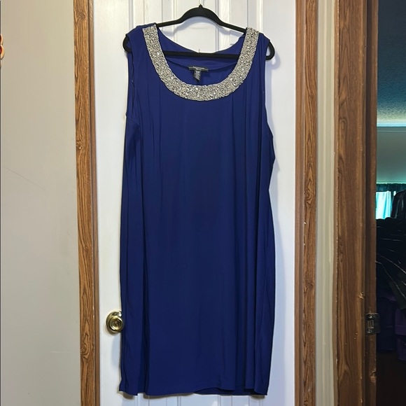 R&M Richards Silver Blue Sheath Cocktail Dress - Picture 1 of 7